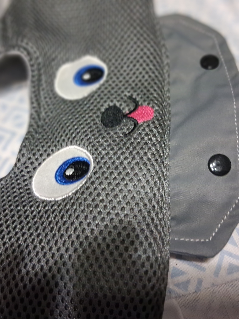 Dog Gray Mesh Animal Face Accessory with Blue Eyes Pet Carrier